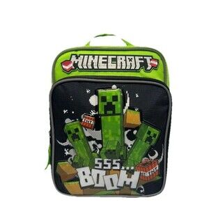 Minecraft Boom TNT Lunch Tote Green 3D Canvas Water Pouch Pockets NWT